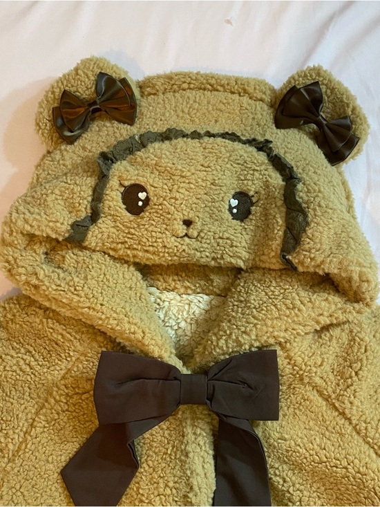 NWT Kawaii Huhu EGL Lolita Brown Milk Tea Tan Bear Hooded Coat + Leg Warmers Set - Picture 4 of 8